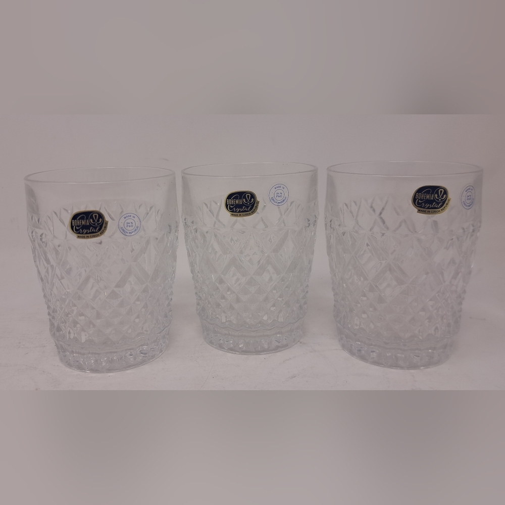 NEW Bohemia Czech Crystal Vintage Tumbler Glasses Drinks Barware 11 OZ 3 Glasses